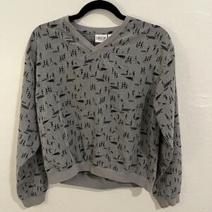 Vtg Line Up Sweater Womens S Golf Graphics Preppy Sporty V Neck Lightweight